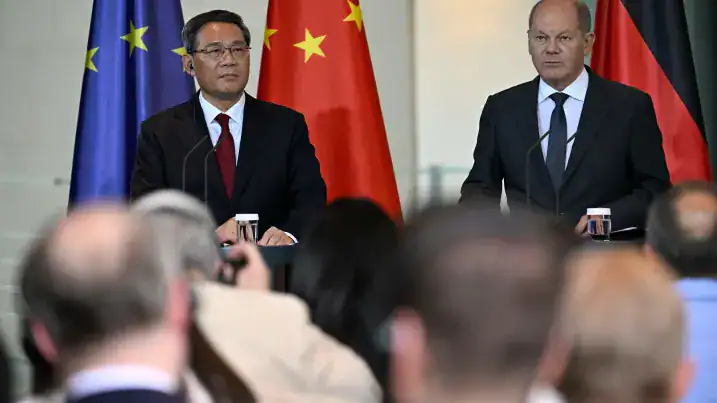 German Chancellor Olaf Scholz (R) and China’s Premier Li Qiang address a press conference at the end of German-Chinese economy consultations on June 20, 2023 at the Chancellery in Berlin. Tobias Schwarz | Afp | Getty Images