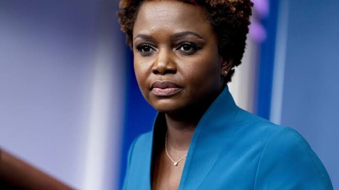 FILE - White House deputy press secretary Karine Jean-Pierre takes a question from a reporter during the press briefing at the White House in Washington, July 30, 2021. President Joe Biden on Thursday, May 5, 2022, named Karine Jean-Pierre to be the next White House press secretary, with incumbent Jen Psaki set to leave the role next week. (AP Photo/Andrew Harnik, File)