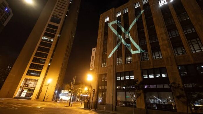 Twitter’s new logo was projected on its headquarters in San Francisco.Credit...Carlos Barria/Reuters