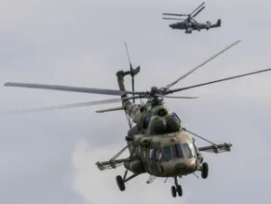 A Russian Mil Mi-8 and a Kamov Ka-52 alligator attack helicopterLeonid Faerberg/SOPA Images/LightRocket via Getty Images