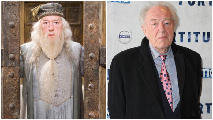 COMBO - Michael Gambon as Dumbledore in the Harry Potter films. Pic: Warner Bros / PHOTO: EAMONN MCCORMACK/WIREIMAGE