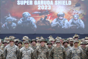 US Marines attend the opening ceremony of Super Garuda Shield 2023 in Baluran, East Java, Indonesia, on Aug. 31, 2023. (AP Photo)