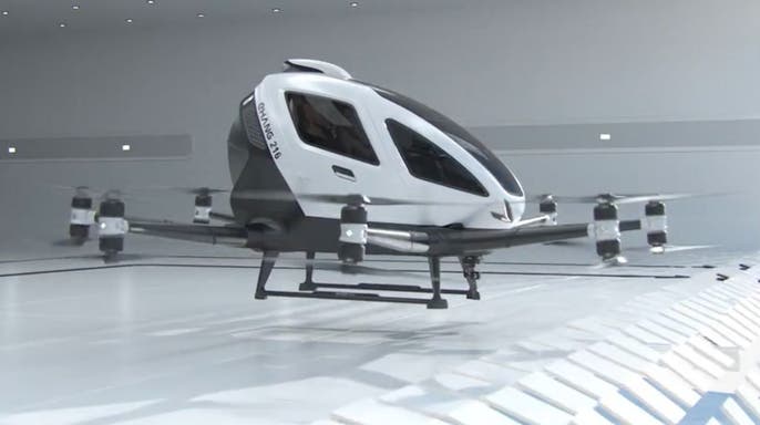 China-based Ehang has become the world’s first company to receive airworthiness certification for its fully autonomous, passenger-carrying air taxis. (Ehang)
