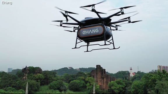 Air taxis are electric vertical take-off and landing (eVTOL) aircraft that can carry up to two passengers or 600 pounds of cargo. They are powered by 16 electric rotors and can fly at speeds of up to 80 mph and distances of up to 18 miles.