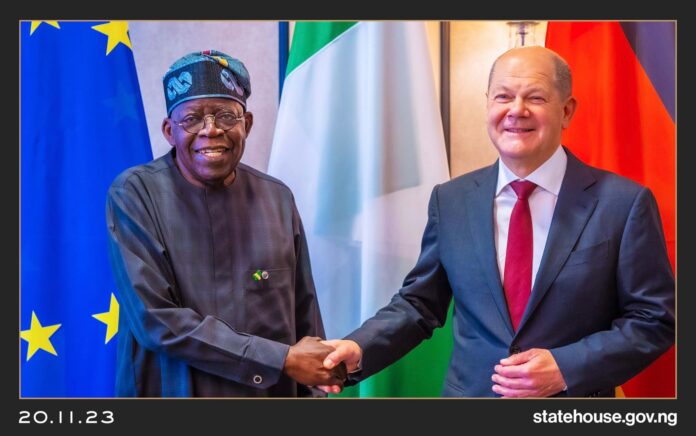 President Bola Tinubu meets German Chancellor, Olaf Scholz, in Germany
