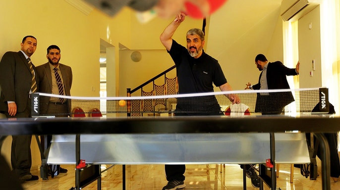 Khaled Mashaal playing pingpong. (Getty Images)