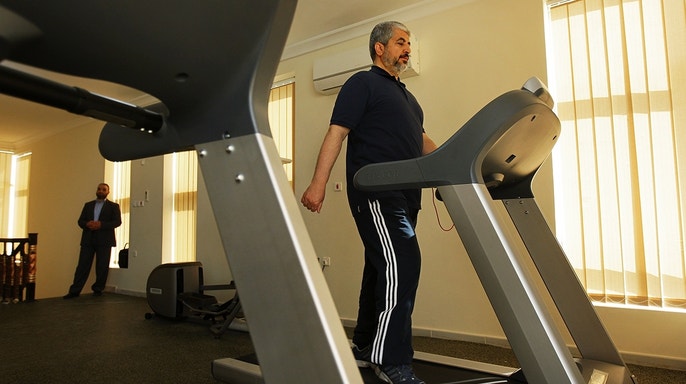Khaled Mashaal working out on a treadmill. (Getty Images)
