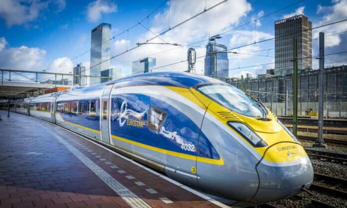 A Eurostar train arrives at Rotterdam Central Station. Photograph: Lex van Lieshout/EPA