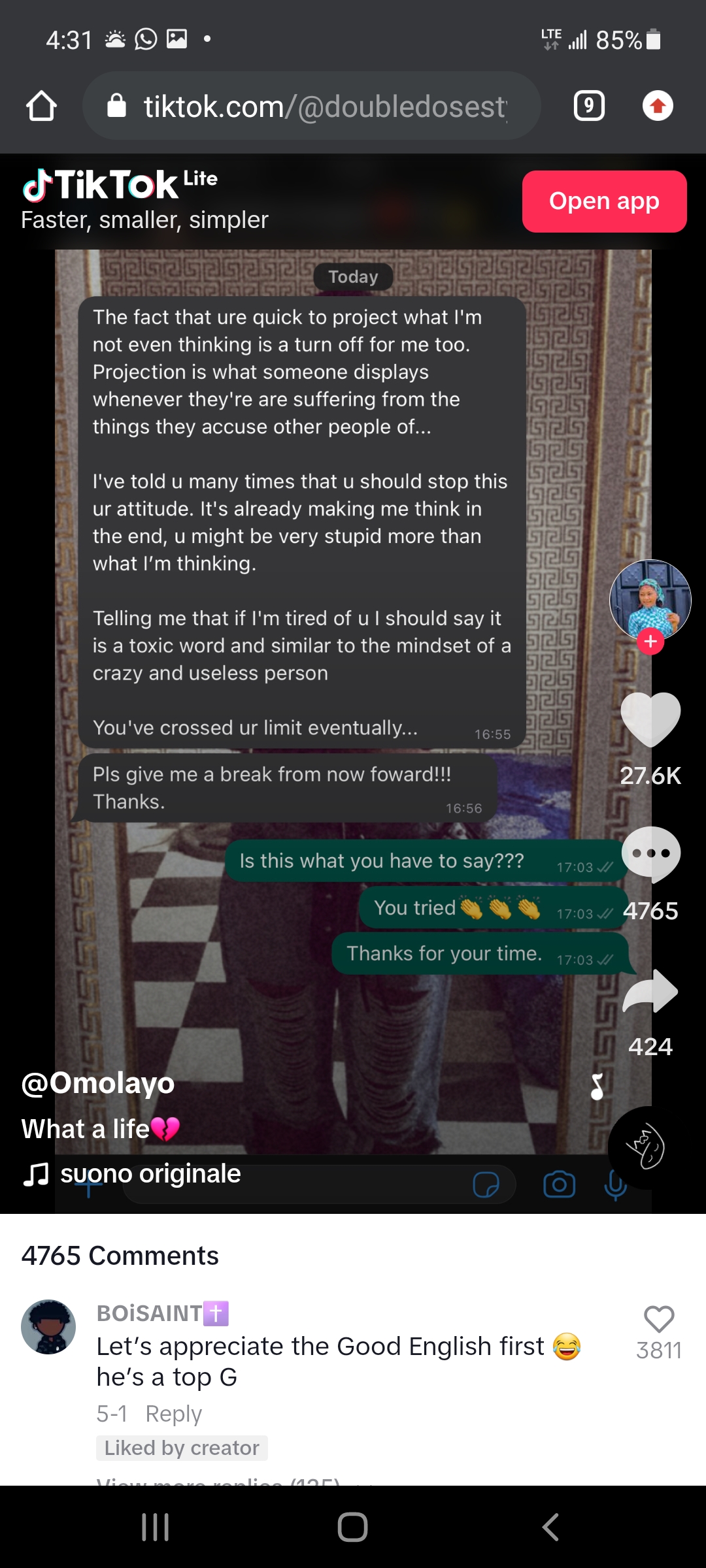The young man said the girl had crossed her limit. Photo source: @doubledosestylishhome Source: TikTok