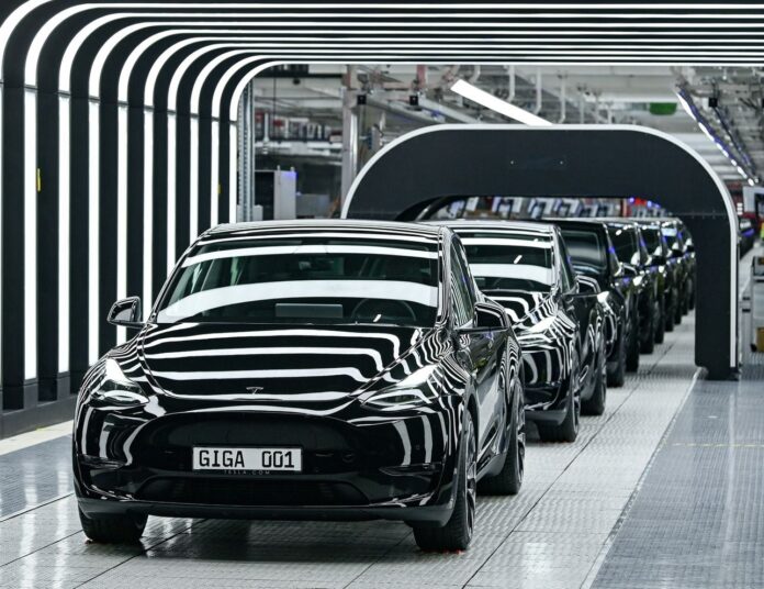 Model Y cars during the opening ceremony of the new Tesla Gigafactory in Gruenheide, Germany.POOLvia REUTERS