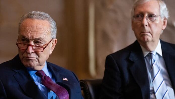 From left, Senate Majority Leader Chuck Schumer, D-N.Y., and Senate Minority Leader Mitch McConnell, R-Ky. Bill Clark | CQ-Roll Call, Inc. | Getty Images