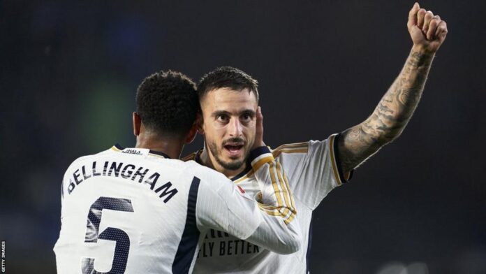Joselu scored his sixth and seventh goals of the season as Real Madrid moved back to the top of La Liga