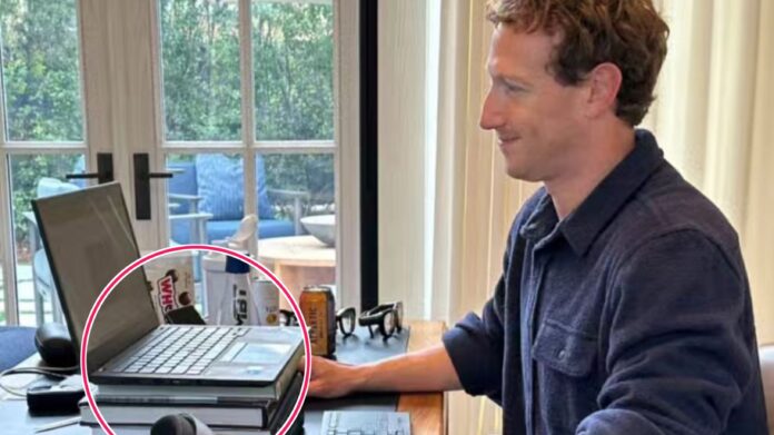 Mark Zuckerberg posted a photo of his desk setup on Threads. Notably, the billionaire propped up his laptop with a stack of books.@zuck via Threads