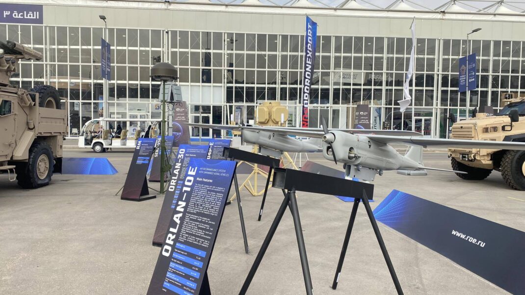 Russia’s Orlan family of drones, which have been used in the war in Ukraine, were on display at the World Defense Show in Riyadh in February 2024. (Breaking Defense)