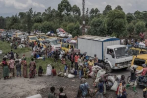 On Wednesday, thousands of people arrived in Goma, fleeing violence in the town of Sake, about 20km (12 miles) away and strategically located on a major highway. [Aubin Mukoni/AFP]