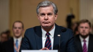 FBI Director Christopher Wray testifies during a congressional full committee hearing on the "The CCP [Chinese Communist Party] Cyber Threat to the American Homeland and National Security" in Washington, D.C. (JULIA NIKHINSON/AFP via Getty Images)