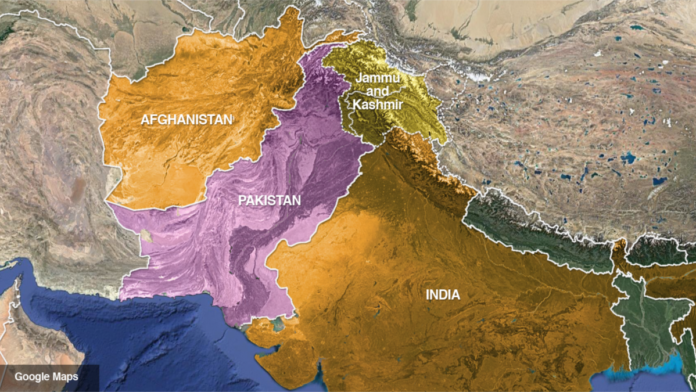 Map of Afghanistan, Pakistan, India