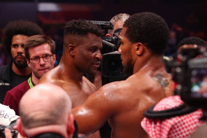 Francis Ngannou looks on after defeat against Anthony Joshua. Richard Pelham, Getty Images