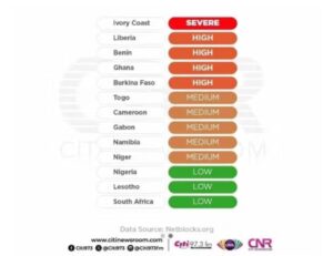 Countries affected by internet outage [citinewsroom]