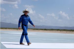 Jeff Bezos walks near Blue Origin's New Shepard suborbital spaceship after flying into space.Joe Raedle/Getty Images