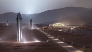 An artist's rendering of Starship landings on Mars.SpaceX