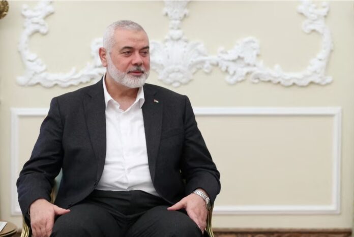 Palestinian group Hamas' top leader, Ismail Haniyeh meets with Iranian President Ebrahim Raisi (not pictured) in Tehran, Iran March 27, 2024. Iran's Presidency/WANA (West Asia News Agency)/Handout via REUTERS/ File photo