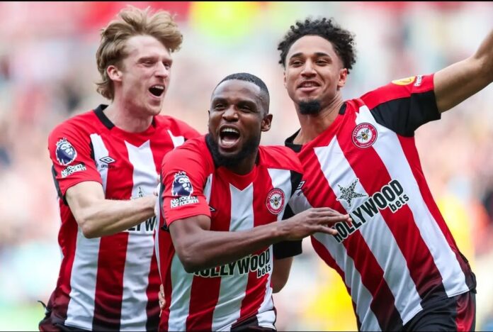 Frank Onyeka celebrating his first goal against Sheffield United. Brentford FC/Facebook