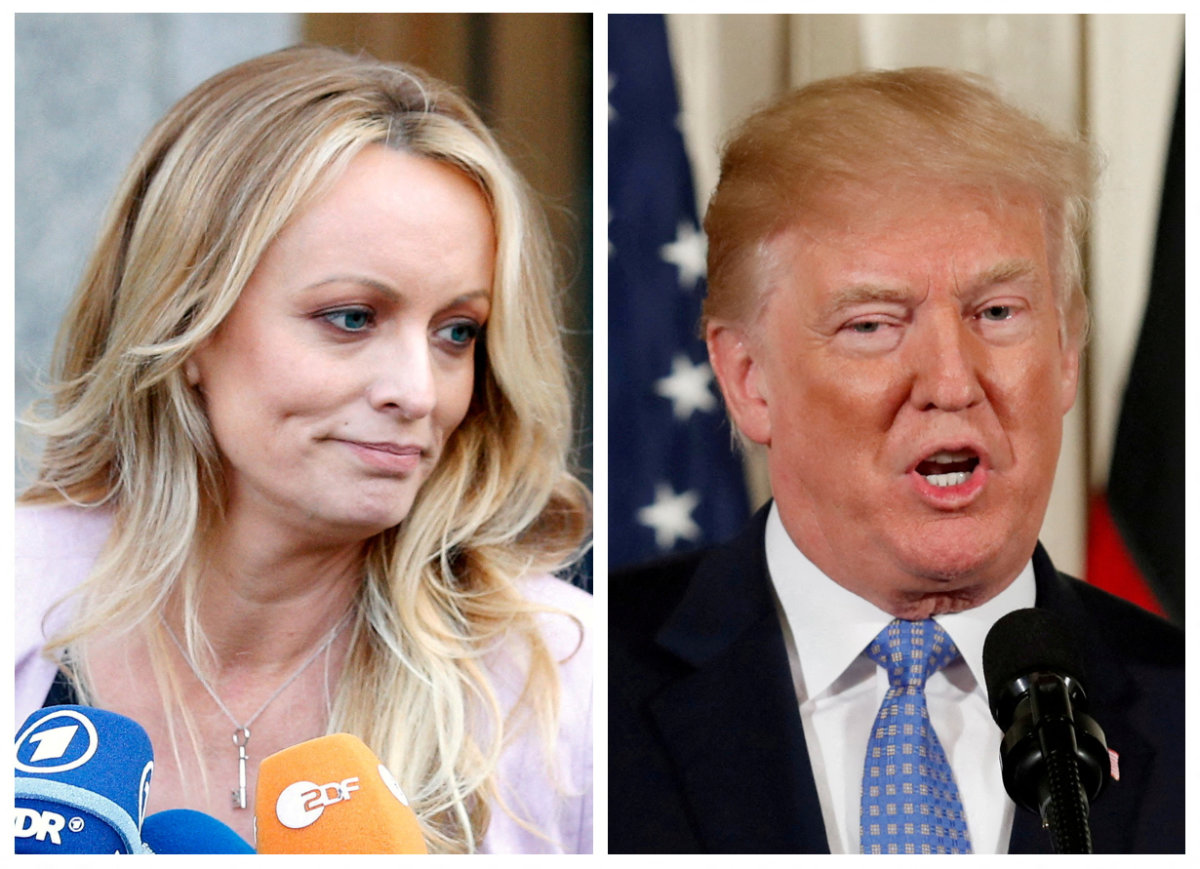 Former President Donald Trump (R) and his accuser, adult film actress Stephanie Clifford, also known as Stormy Daniels. (REUTERS/File Photo)