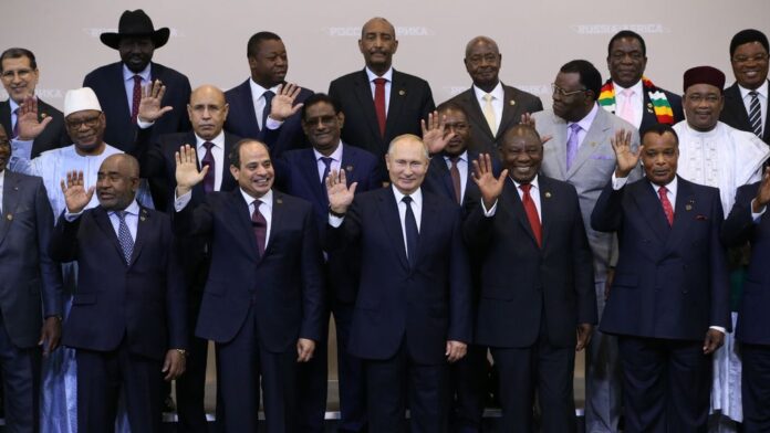 Putin and African leaders at the summit in Sochi, Russia. Photo: Mikhail Svetlov/Getty Images