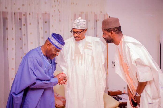 Atiku Abubakar accompanied by some stakeholders of PDP, we visited the Daura residence of former President Muhammadu Buhari to pay a courtesy call and offer Sallah homage on June, 2024