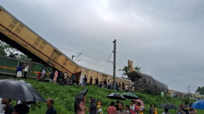 Images on Indian broadcasters showed tangled wreckage of carriages flipped on their side, and one thrust high into the air precariously balanced on another. - Pic credit X/Dhairya Maheshwari