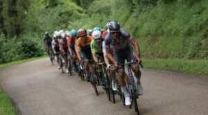Alpecin-Deceuninck team’s Swiss rider Silvan Dillier leads the pack of riders (peloton) during the 8th stage of the 111th edition of the Tour de France cycling race, 183,5 km between Semur-en-Auxois and Colombey-les-deux-Eglises, on July 6, 2024. (Photo by Thomas SAMSON / AFP)