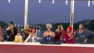 The catwalk-turned-stage element of the opening ceremony was criticised by some Christians for allegedly parodying the last supper