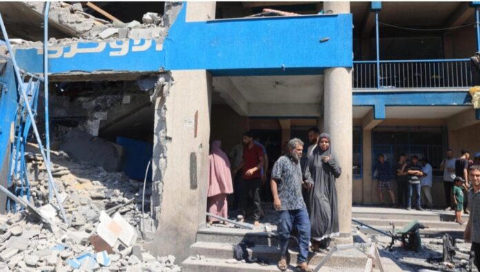 The UN-run Abu Araban school in Nuseirat, packed with Palestinian displaced, is the fifth school in eight days hit by Israel as part of its offensive against Hamas © Eyad BABA / AFP
