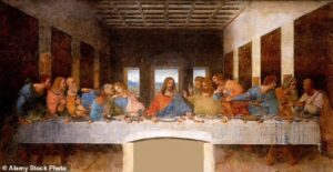 Leonardo da Vinci's depiction of the last supper, with Jesus in the centre surrounded by his disciples