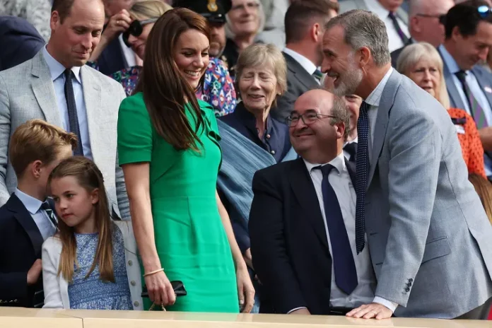 Princess Charlotte, Kate Middleton and King Felipe at Wimbledon on July 16. PHOTO:  NEIL HALL/EPA-EFE/SHUTTERSTOCK
