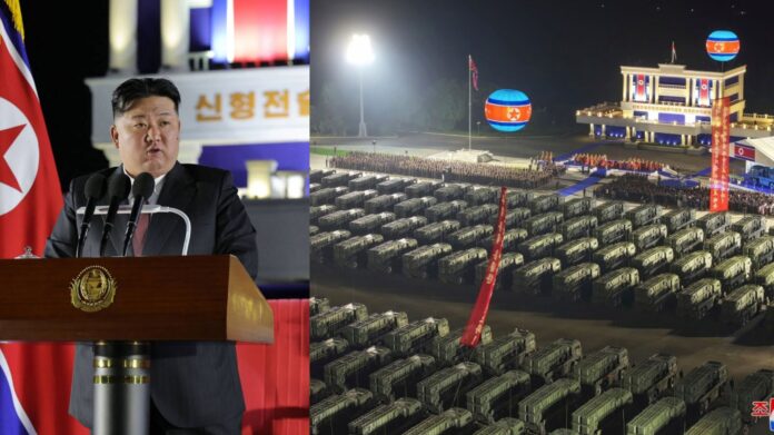 This photo provided by the North Korean government shows a ceremony to mark the delivery of 250 nuclear-capable missile launchers to frontline military units, in Pyongyang, North Korea, Sunday, Aug. 4, 2024. Independent journalists were not given access to cover the event depicted in this image distributed by the North Korean government. The content of this image is as provided and cannot be independently verified. Korean language watermark on image as provided by source reads: 