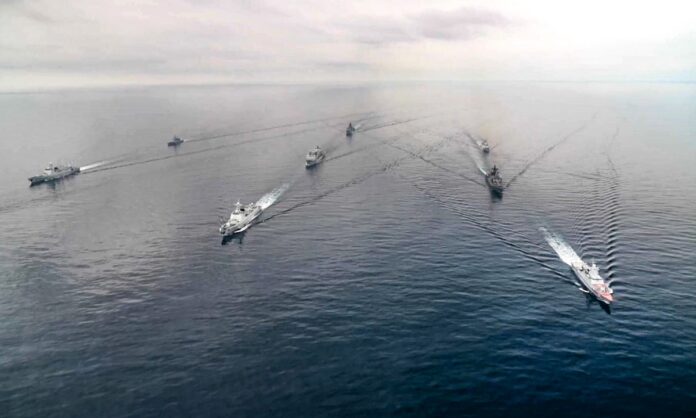Vessels of the Russian and the Chinese navies take part in the joint naval and air drills North/Interaction-2023 in the Sea of Japan on July 21, 2023. Photo: VCG