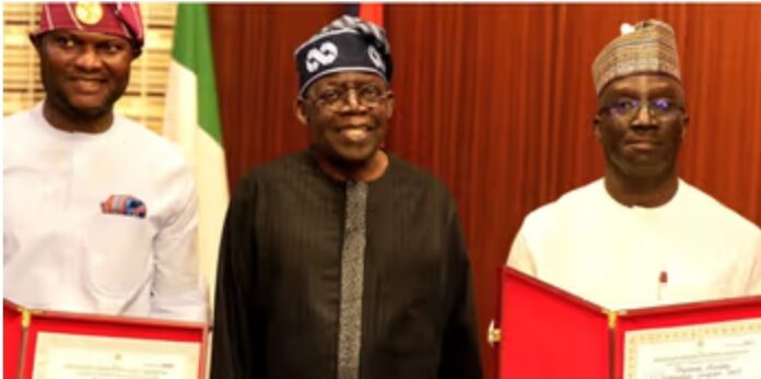 Edo governor-elect Okpebholo, deputy kneel to thank Tinubu after election victory [Presidency]