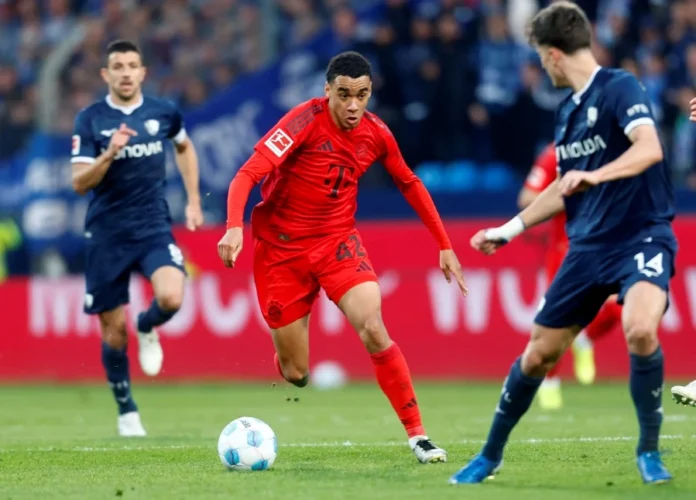 Bayern Munich’s Jamal Musiala (centre) in action during Sunday’s Bundesliga match against Bochum at the Vonovia Ruhrstadion in Bochum. - REUTERS PIC