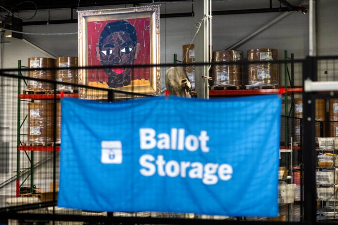 An elections warehouse in Philadelphia, Pennsylvania, on 25 October 2024. Photograph: Jim Lo Scalzo/EPA