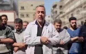 Kamal Adwan Hospital director Hussam Abu Safiya, outside the hospital in late December 2024. (Facebook screenshot, used in accordance with clause 27a of the Copyright Law)