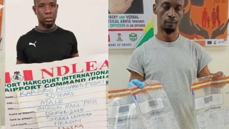 Two drug kingpins excrete 125 wraps of heroin at Lagos, Port Harcourt airports