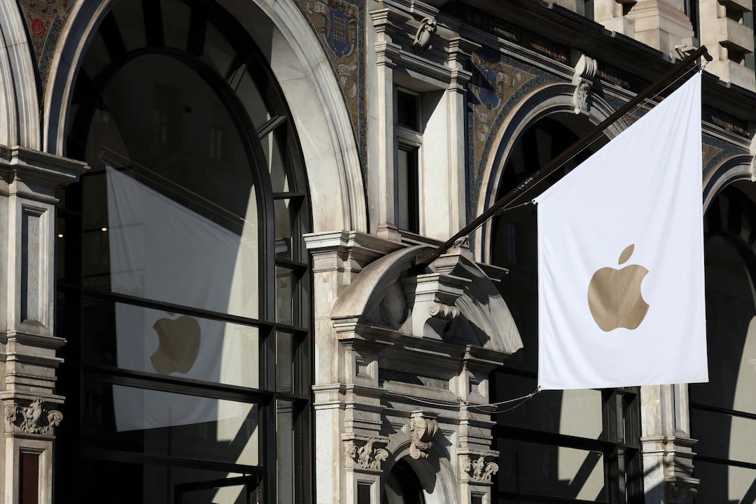A view of a signage outside an Apple store in London, Britain, October 11, 2024. REUTERS/Mina Kim/File photo