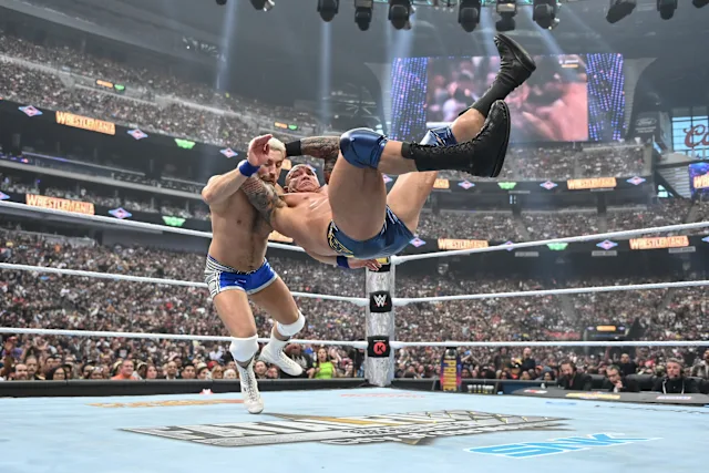 Randy Orton delivered an RKO to remember against Joe Hendry. (Andrew Timms/WWE via Getty Images)  (WWE via Getty Images)