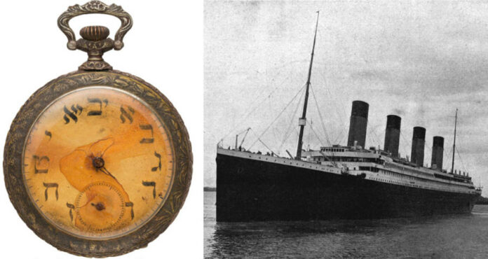Left: Heritage Auctions, Right: Wikimedia CommonsLeft: Front of Sinai Kantor’s watch, Right: The R.M.S. Titanic