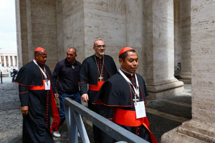 Cardinal Pierbattista Pizzaballa and Cardinal Peter Okpaleke departs a general congregation meeting ahead of the conclave to elect the next pope, as seen from Rome, Italy, May 5, 2025. REUTERS/Murad Sezer Cardinal Pierbattista Pizzaballa and Cardinal Peter Okpaleke departs a general congregation meeting ahead of the conclave to elect the next pope, as seen from Rome, Italy, May 5, 2025. REUTERS/Murad Sezer