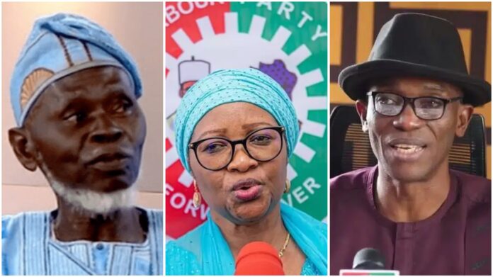 (L-R) Lamido Apapa, self acclaimed LP National Chairman; The National Caretaker Committee of the Labour Party, led by Senator Nenadi Usman; Former Chairman of Labour Party according to Supreme Court, Julius Abure