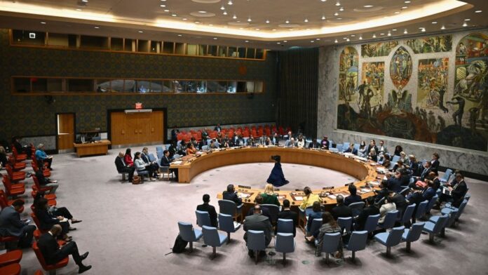 View of the UN Security Council as they meet on the situation in the Middle East on September 16, 2024 in New York City. Angela Weiss/AFP/Getty Images
