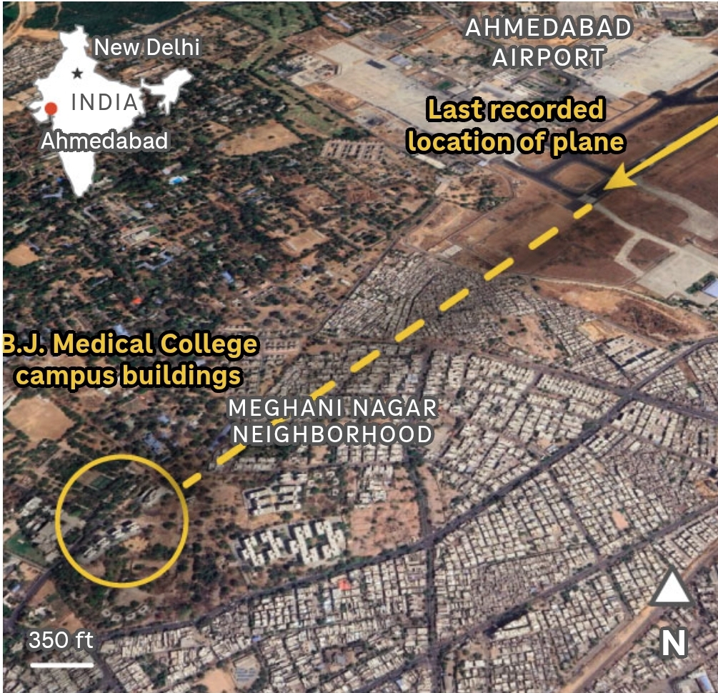 Source: Satellite image from March 18, 2025, by Airbus via Google Earth; Flight data from Flightradar24 Credit: NPR